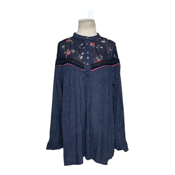 Free People Blue Hearts and Colors Long Sleeves Tunic Blouse size M - Picture 14 of 14